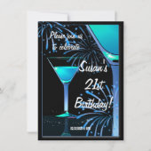 21ste Birthday Blue Martini Cocktail Party Kaart (Voorkant)