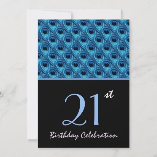 21ste Birthday Blue Peacock Feathers Sjabloon Kaart (Voorkant)