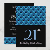 21ste Birthday Blue Peacock Feathers Sjabloon Kaart (Voorkant / Achterkant)