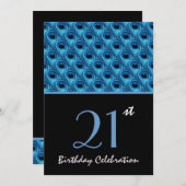 21ste Birthday Blue Peacock Feathers W1159 Kaart (Voorkant / Achterkant)