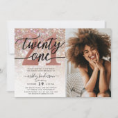 21ste Birthday Champagne Glitter Foto Kaart (Voorkant)