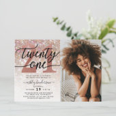 21ste Birthday Champagne Glitter Foto Kaart (Staand voorkant)
