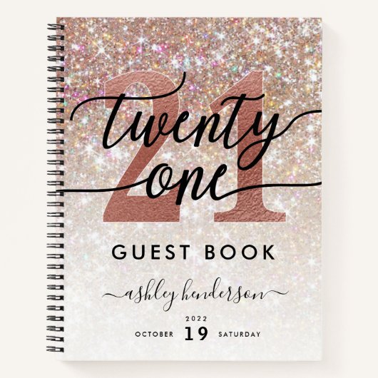21ste Birthday Champagne Glitter Guest Book Notitieboek (Voorkant)