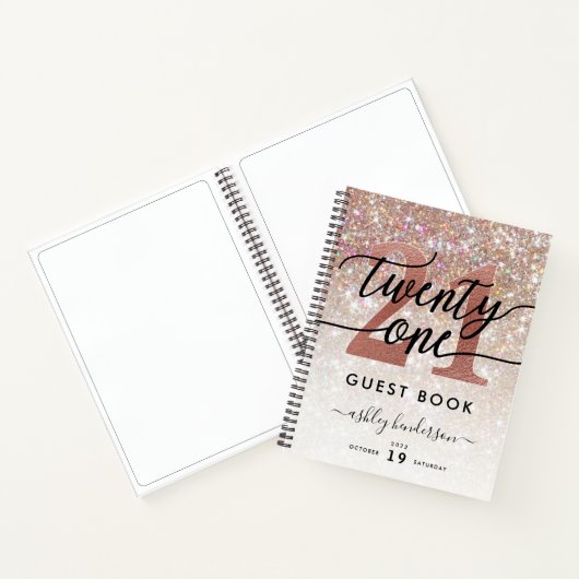 21ste Birthday Champagne Glitter Guest Book Notitieboek (Binnen)