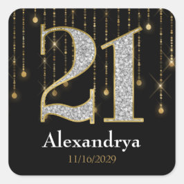 21ste Birthday Diamonds Gold Favor Tags Stickers