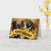 21ste Birthday Funny Bucket of Beer met naam Kaart (Gele Bloem)
