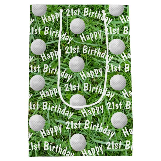 21ste Birthday Golf Balls op Grass Medium Gift Bag Medium Cadeauzakje (Achterkant)