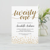 21ste 'Birthday' modern Gold Confetti Stippen scri Kaart (Staand voorkant)