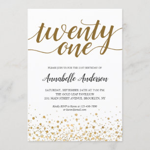 21ste 'Birthday' modern Gold Confetti Stippen scri Kaart