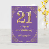 21ste Birthday Paars en Gold Glitter Lijst Kaart (Gele Bloem)