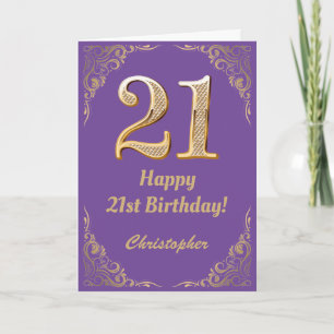 21ste Birthday Paars en Gold Glitter Lijst Kaart