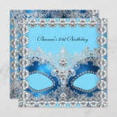 21ste Birthday Party Blue White Diamonds Masker Kaart (Voorkant / Achterkant)