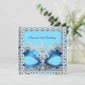 21ste Birthday Party Blue White Diamonds Masker Kaart (Staand voorkant)