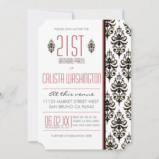 21ste Birthday Party - Burnt Damask Kaart (Voorkant)