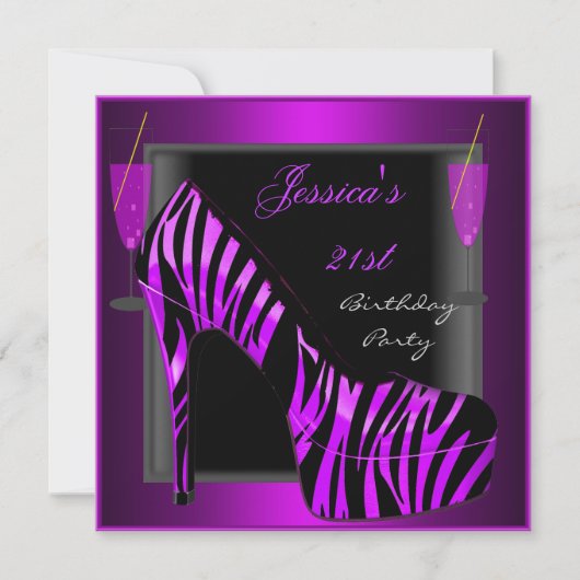 21ste Birthday Party Shoe Paars Black Zebra Kaart (Voorkant)