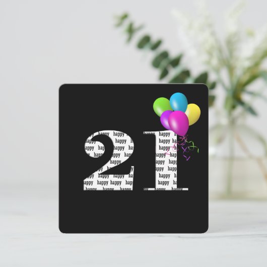 21ste Birthday Party with ballonbos Kaart (Staand voorkant)