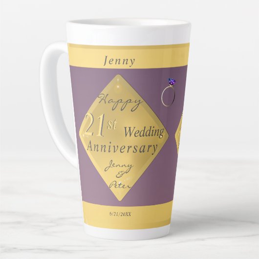 21ste bruiloft Jubileum Brass Cafè Latte Latte Mok (Linkerhoek)