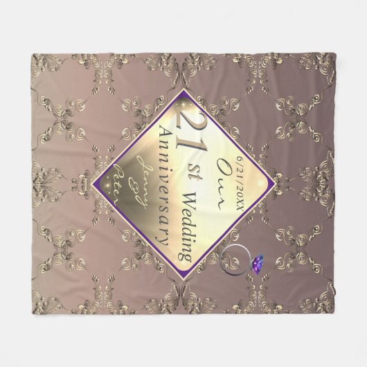 21ste bruiloft Jubileum Brass en Iolite Fleece Deken (Voorkant (Horizontaal))