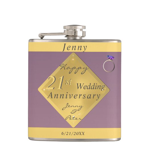 21ste bruiloft Jubileum Brass & Iolite Heupfles (Voorkant)