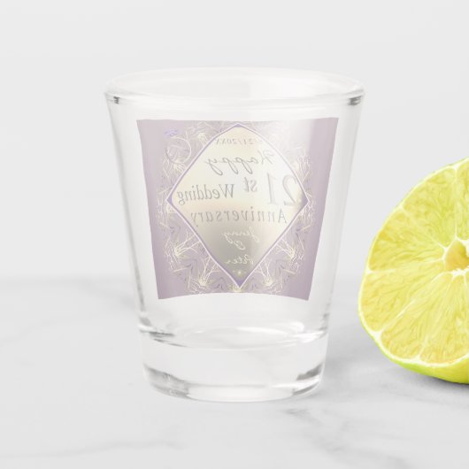 21ste bruiloft Jubileum Brass Shot Glas (Achterkant)