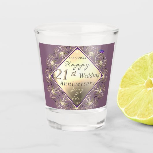 21ste bruiloft Jubileum Brass Shot Glas (Voorkant)