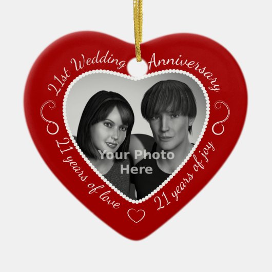21ste bruiloft Jubileum Foto Keramisch Ornament (Voorkant)