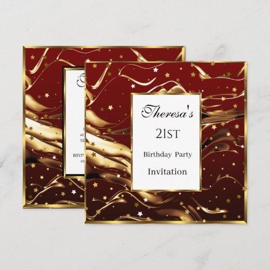 21ste Burgundy Gold Stars Birthday Party Kaart (Voorkant / Achterkant)