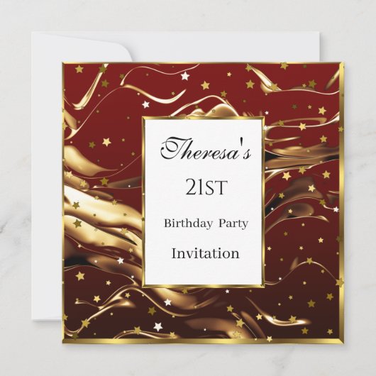 21ste Burgundy Gold Stars Birthday Party Kaart (Voorkant)