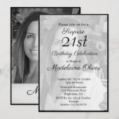 21ste Classy Monogram zwart-wit foto Birthday Kaart (Voorkant / Achterkant)