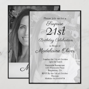 21ste Classy Monogram zwart-wit foto Birthday Kaart