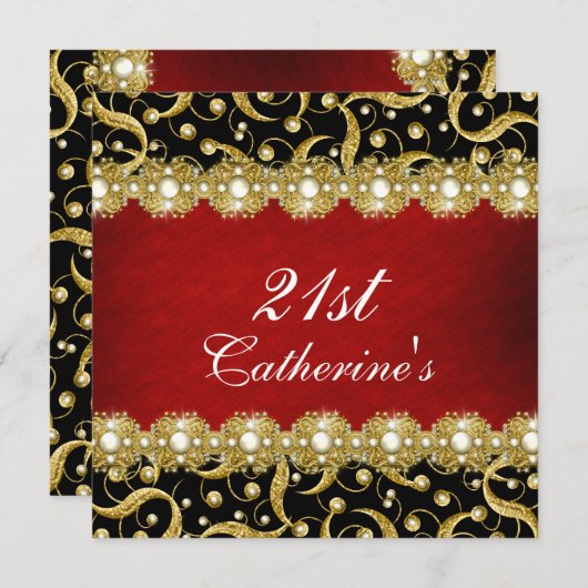 21ste elegant zwart rood goud kaart (Voorkant / Achterkant)