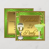 21ste feestdag Gold Lime Green Birthday Party Kaart (Voorkant / Achterkant)