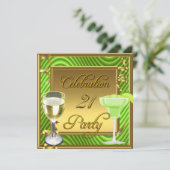 21ste feestdag Gold Lime Green Birthday Party Kaart (Staand voorkant)