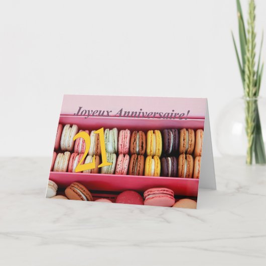 21ste Franse verjaardag Macaron-Joyeux Anniversair Kaart (Voorkant)