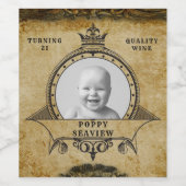 21ste  geboortedag Retro monogram & foto Wijn Etiket (Enkel label)