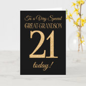 21ste Gold-effect op Black, Great-Grandson Birthda Kaart (Gele Bloem)
