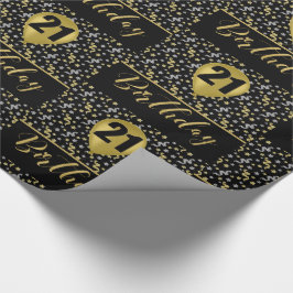 21ste goudballon op zwarte pagina met Confetti Cadeaupapier