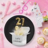 21ste goudballonnen in witte doos papieren bordje (Feest)