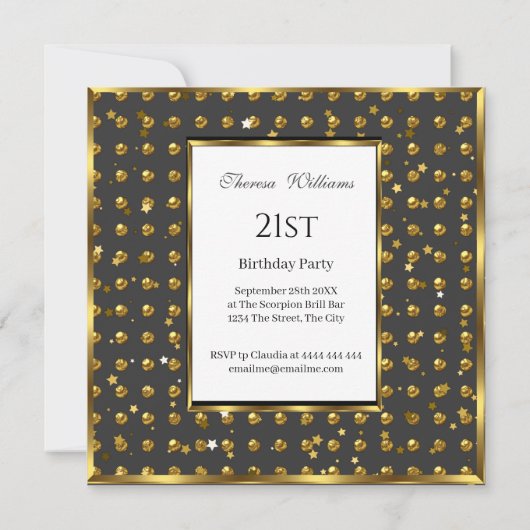 21ste goudkleurige goudvlekken gouden sterren zwar kaart (Achterkant)