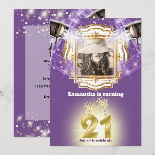 21ste Hollywood VIP foto paarse light filmster Kaart (Voorkant / Achterkant)