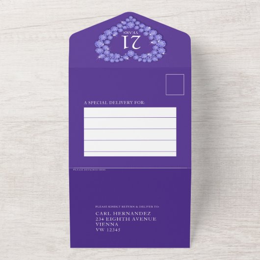 21ste Iolite trouwdag paarse All In One Uitnodiging (Buitenkant)