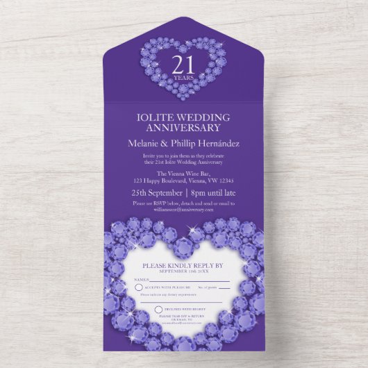 21ste Iolite trouwdag paarse All In One Uitnodiging (Binnen)