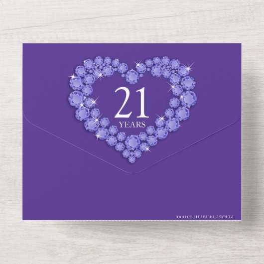 21ste Iolite trouwdag paarse All In One Uitnodiging (Achterkant)