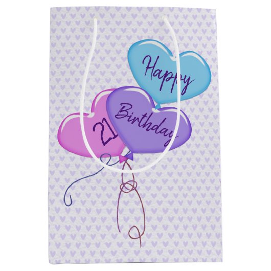 21ste jaardag hartballonnen medium cadeauzakje (Voorkant)