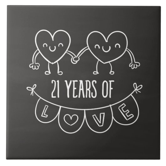 21ste Jubileum Gift Chalk Hearts Tegeltje (Voorkant)
