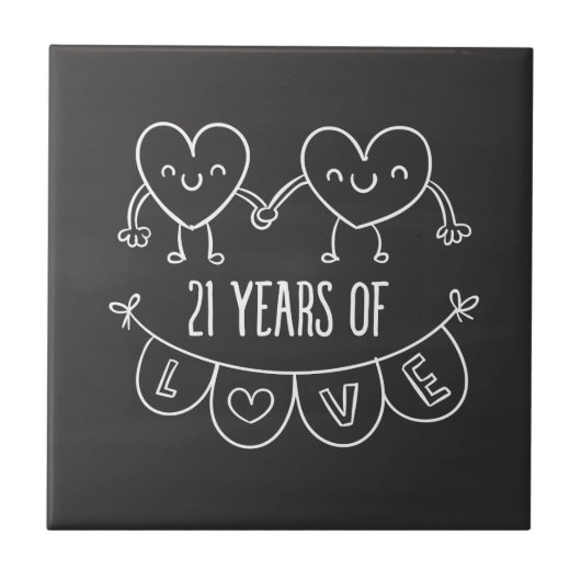 21ste Jubileum Gift Chalk Hearts Tegeltje (Voorkant)