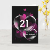 21ste Jubileum hartbellen op zwart Kaart (Gele Bloem)