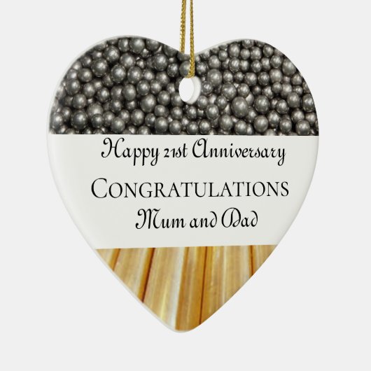 21ste Jubileum voor bruiloft Brass en Nikkel Keramisch Ornament (Rechts)