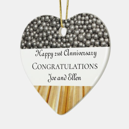 21ste Jubileum voor bruiloft Brass en Nikkel Keramisch Ornament (Links)