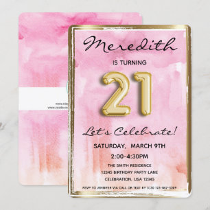 21ste meisje: Birthday Pink en Gold Kaart